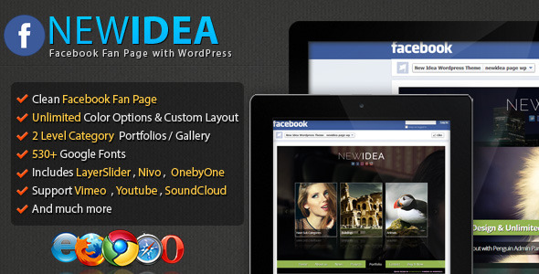 New Idea Facebook Fan Page with WordPress Theme