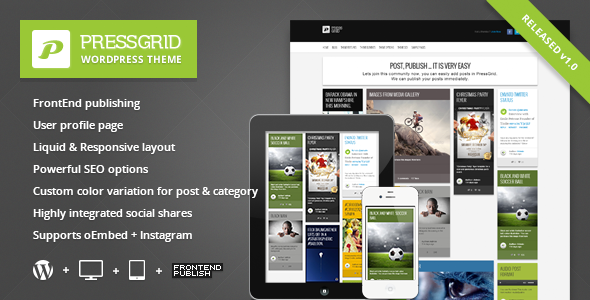 PressGrid – Frontend publishing & Multimedia Theme