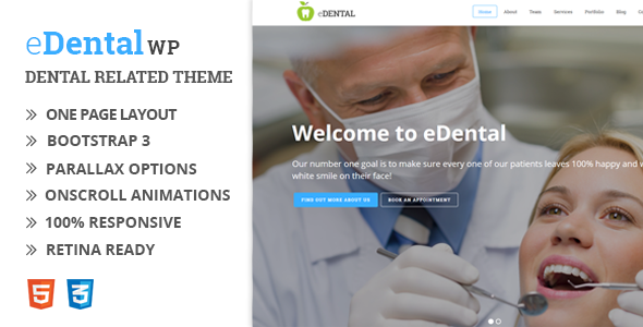 eDental – Parallax Responsive WordPress Theme